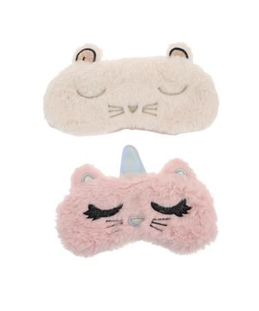 Healeved 2pcs Cat Eye Mask Satin Eye Mask Eye Cover Blackout Eye Blindfolds for Satin Eye Mask for Sleeping Cartoon Eye Mask Eye Patch Nap Blindfold Polyester Heating Pad Girl White