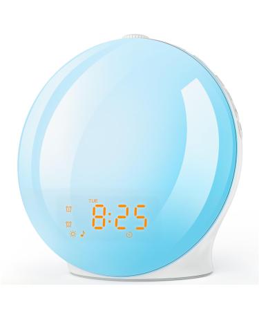 Foryond light alarm clock daylight alarm clock sunrise sunset simulation wake up light with two alarms 20 brightness slumber function 7 natural sounds and FM radio for adults & children blue