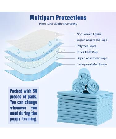BACTIM Puppy Pads Pack of 50 Super Absorbent Disposable Dog and Puppy Training Pads (60 x 45cm) Multi Layered Leakproof Odour Locking Toilet Trainer Pee Mat for Small to Large Size Pet Incontinence - Buy Online on SooperMarket.com