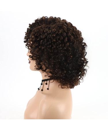 XIUFAXIRUSI Short Curly Afro Wig for Black Women - Brown Kinky Curly Synthetic Hair with Side Bangs - Buy Online on SooperMarket.com
