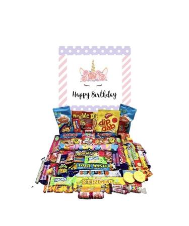 Happy Birthday Unicorn Sweets Pick N Mix The Ultimate Retro Sweet Selection 70s 80s Box Sweet Hamper -Present gift for Birthday Christmas well done Thank you