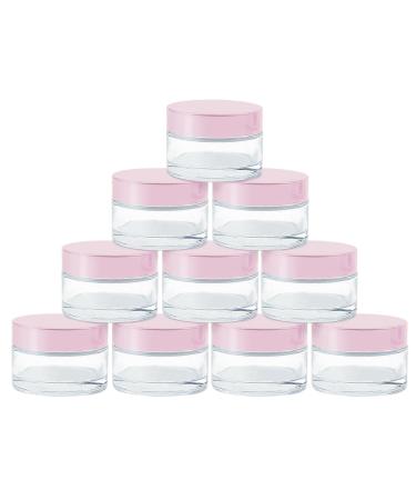 Tuakimce 10 pieces of cosmetic glass 20ml transparent glass of glass cream can refillable container Transparent glass container with pink lid and liner for cosmetics cream lots essential oils 10 20ml style C