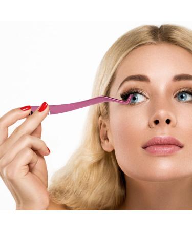 Eyelash Applicator Tool - 2 in 1 Double Ended Lash Tweezers with Comb, Curved Nipper - Pink - Buy Online on SooperMarket.com