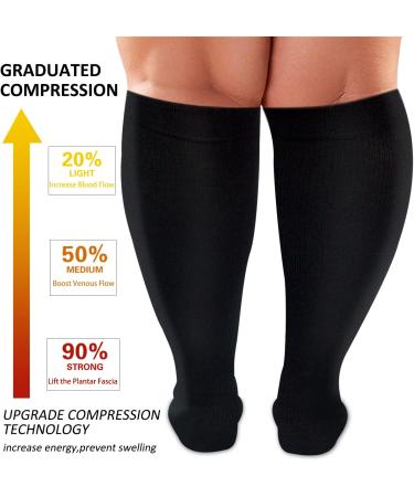 SIOAUIRT Plus Size Compression Socks | 20-30 mmHg Wide Calf Stockings | Best Support for Circulation | Running XX-Large - 3 Pack - Buy Online on SooperMarket.com