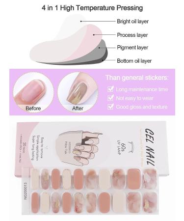 Kalolary 20PCS Pink Marble Gel Nail Polish Strips | Waterproof Adhesive Wraps with Nail File - UV/LED Lamp Required - Buy Online on SooperMarket.com
