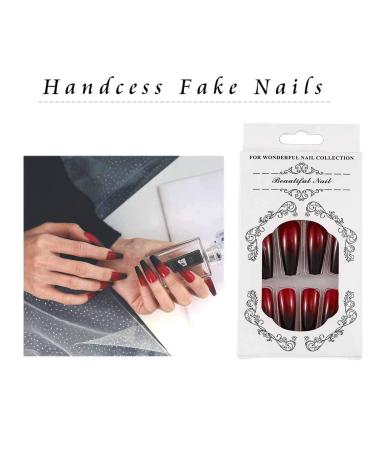Handcess Coffin Glossy False Nails - Long Black and Red Ballerina Press-On Nails Gradient Acrylic Art Full Cover (24PCs) for Women & Girls - Buy Online on SooperMarket.com