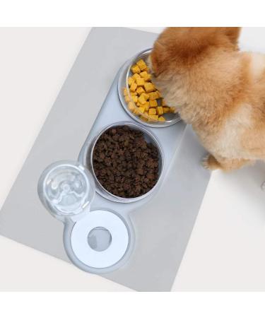 NATRUTH Cat Bowls Gravity Water & Double Food Triple Bowls Set with Mat & Spoon - Ideal for Wet/Dry Feeding - Grey - Buy Online on SooperMarket.com