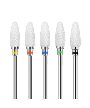 Piashow Improved Version 5-Piece Ceramic Nail Drill Bit Set Professional Nail Cutter Attachments Home Use Nail Cutter Bits for Gel Nails Manicure Pedicure Cuticles (3/32 Inches) Stil 1