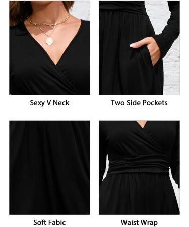 OUGES Women's Spring Casual Midi Dress - Long Sleeve V-Neck Floral Wrap Dress with Pockets - Buy Online on SooperMarket.com
