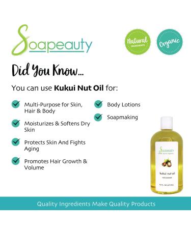 KUKUI NUT OIL Cold Pressed Unrefined | 100% Natural Bulk Carrier for Essential Oils | Face Skin Hair Moisturizer Soap Making | Sizes 2OZ-7 LBS | 4 OZ (Pack of 1) - Buy Online on SooperMarket.com
