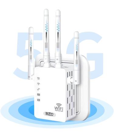 GUB bed 2024 latest WLAN amplifier WLAN Repeater 1200Mbit/s dual band 5GHZ & 2.4GHZ WIFI Repeater Support WPS WiFi Booster Compatible of all WLAN devices White-4TWF