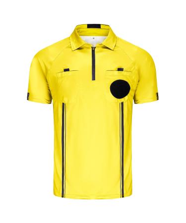 CUTIEHON Soccer Referee Jersey Men Yellow Short Sleeve Football Referee Shirt S Yellow