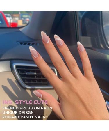 KXAMELIE Medium Length Nude White Swirls Almond Press on Nails - Salon Perfect Stick on Fake Nails for Women - Buy Online on SooperMarket.com
