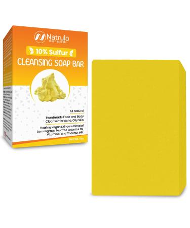 10% Sulfur Soap Cleansing Bar for Face & Body – All Natural Facial Cleanser for Acne, Oily Skin – Healing Skincare Blend of Lemongrass, Tea Tree Essential Oil, Vitamin E, Coconut Milk – Made in USA
