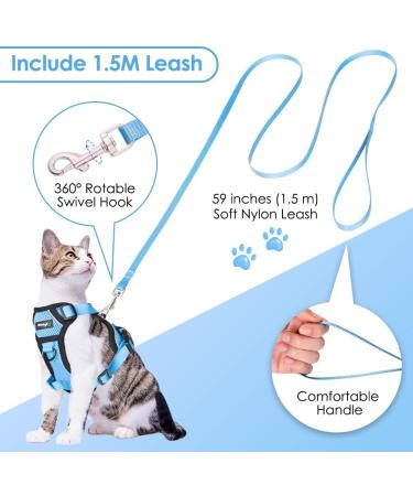 Breakproof Cat Leash Set & Adjustable Soft Kitten Vest - Reflective Stripes - Light Blue - Perfect for Small Kittens - Buy Online on SooperMarket.com