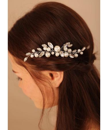 Deniferymakeup 1pc Pearl Hair Pins Bridal Hair Pins Wedding Pearl Rhinestones Headpiece Bride Hair Accessories for Women Bride Bridesmaid (Silver)
