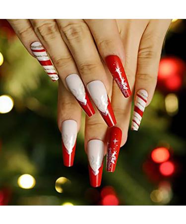 Vatocu Christmas Snowflakes Glitter False Nails - 24pcs Long Xmas Press on Nails for Women and Girls - Buy Online on SooperMarket.com