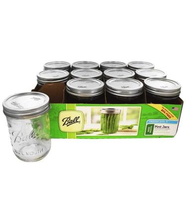 Wide-Mouth Mason Jars With Closures, Pint, 12-Pk