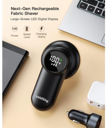 Rechargeable Fabric Shaver with Digital Display - 6-Leaf Lint Remover & Defuzzer for Clothes Sofa & Blankets - 3-Speed Safety Lock - Black - Buy Online on SooperMarket.com