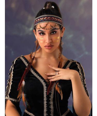 CAKURE Feather Headband Sequin Gypsy Indian Boho Hair Chain for Women and Girls (Type B) - Buy Online on SooperMarket.com