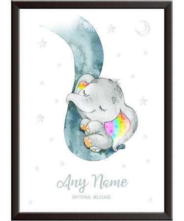 Personalised Rainbow Baby Gifts - DUMBO Elephant Wall Print | New Baby Gift for Birth, Birthday, Christening | Keepsake Nursery Decor - Buy Online on SooperMarket.com