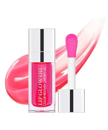 Plumping Lip Oil Hydrating Lip Gloss Tinted Lip Balm Transparent Lip Care Big Brush Head Glitter Shine Long Lasting Nourishing Non-sticky Fresh Texture (015# Cherry)