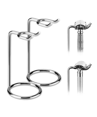 Linkidea 2 pieces of stainless steel razor-plane stand brush-razor holder deluxe razor-based base brush and razor holder stand with a non-slip base (1 interest) short-silver-2 pack