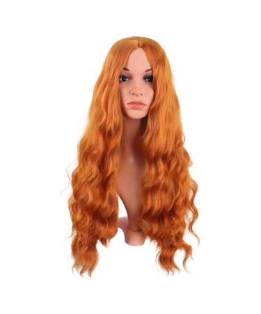 MapofBeauty 28 Inch/70 cm Long Wavy Middle Part with No Bangs Synthetic Fiber Curly Fashion Women Party Cosplay Wig (Orange)
