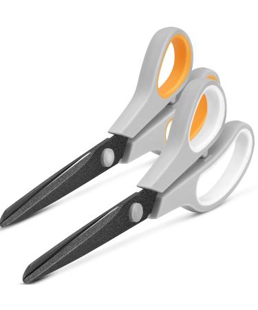 2 Pack 8 inch Scissors Forvencer Non-Stick Titanium Scissors Sharp Heavy Duty Scissors with Comfort Grip All-Purpose Scissors for Kitchen Home School Office Craft Scissors for Art DIY 2 Grey/White & Grey/Orange