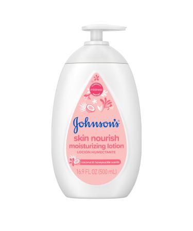 Johnson's Skin Nourish Moisturizing Baby Lotion for Dry Skin with Coconut & Honeysuckle Scents Gentle Lightweight Body Lotion for Babies Kids & Adults Hypoallergenic 16.9 fl. oz