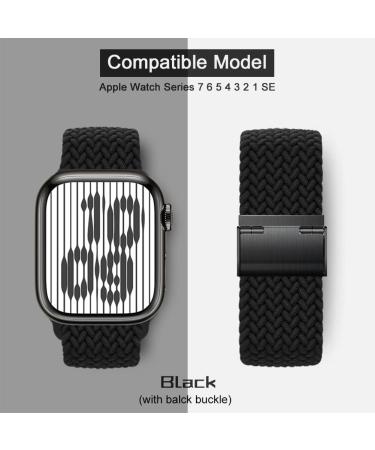 Qimela Elastic Nylon Braided Apple Watch Band - Black Buckle | Adjustable Solo Loop Strap for iWatch Series 1-8 - 42mm/44mm/45mm/49mm - Buy Online on SooperMarket.com