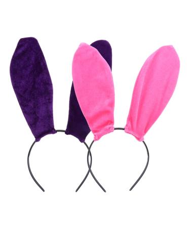 Uonlytech 2pcs Bunny Ears Headband Cute Easter headband Purple and Pink Satin Bunny Ears for Cosplay Party Easter Holiday Birthday Assorted Color 2