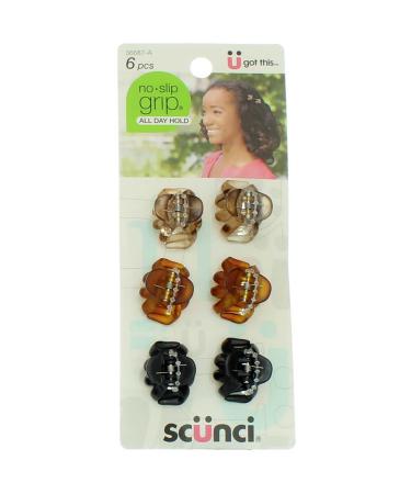 Scunci No-Slip Grip Mini Octopus Jaw Clips 6 Count (Pack of 2)