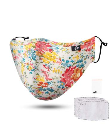 Novotel Face Mouth Cover Reusable Washable Cotton Half Cloth Face Adjustable Ear Loops Orange Flower