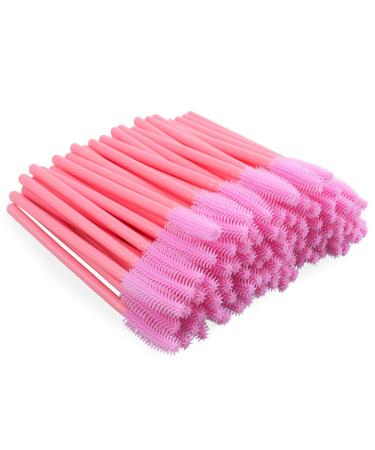 G2PLUS 50 PCS Disposable Silicone Eyelash Brushes Pink Silicone Mascara Wands Silicone Eyelash Spoolies for Eye Lash Extensions 1x50 Pink