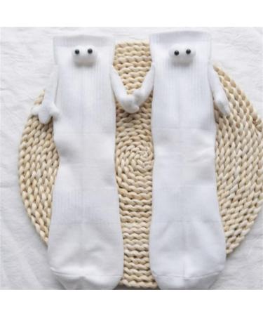 Couple Holding Hands Magnetic 3D Doll Socks - 2 Pair White Mid-Tube Funny Socks - Buy Online on SooperMarket.com