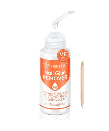 modelones Set Nail Glue Remover for Press on Nails Remover Glue Off for False Nails Tips Non-Acetone Nail Polish Remover Vitamin E Non Dry Cracked 10ml