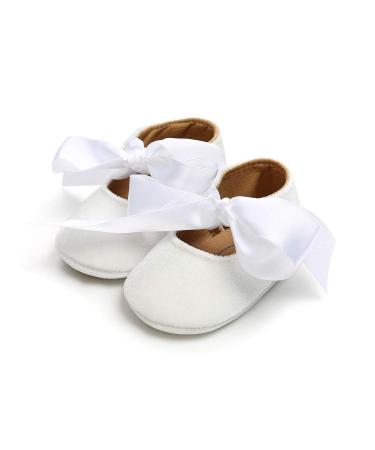 RVROVIC Baby Girl Moccasins Infant Princess Sparkly Premium Lightweight Soft Sole Prewalker Toddler Girls Shoes 0-6 Months 6 White