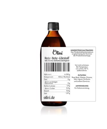 Olini Beetroot Fermentation Drink 500ml | Natural Probiotic with Lemon Turmeric & Ginger | Preservative-Free Freshly Pasteurized - Buy Online on SooperMarket.com