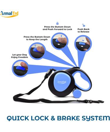 ARMALTRD 8m Retractable Dog Lead | Heavy Duty 360 Extendable Leash for Large Dogs | Tangle-Free Bungee Leash for Small to Medium Pets - 26.4 FT Blue - Buy Online on SooperMarket.com
