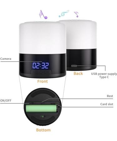 Spy Camera Hidden Camera Bluetooth Speaker  Hidden Spy Camera with Video  1080P Nanny Cam Hidden Camera with 180Â°Rotating Lens  WiFi Hidden Camera Clock Night Light with Night Vision  Motion Detection - Buy Online on SooperMarket.com