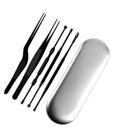 Healeved 6pcsset Wax/with Padded Tools Spoon Stainless Steel for Home Removal Picks Cleaning Kit Pick Remover Kit Clean Ear Safe and Cleaner Silver Travel Earwax Removal Adults Black 14.2x1cm