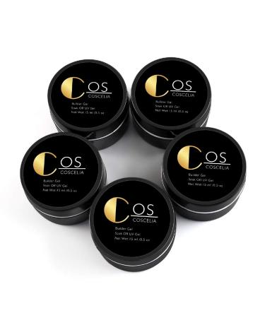 COSCELIA 5pcs Clear Builder Gel for Nails U V Gel Nail Polish Set Poly Gel Nail Extention Strengthening Acrylic Gel Nail Art Manicure Kits Nail Art Supplies for Salon DIY