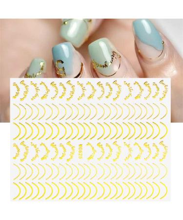 Dornail 6 Sheet Metallic Nail Stickers - Self-Adhesive Gold, Silver, Rose Gold Curve Stripes for Nail Designs and Art Decorations - Buy Online on SooperMarket.com