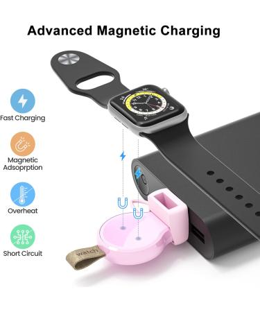LVFAN Portable Apple Watch Charger - Fast Magnetic USB Wireless Charging for Series 8 7 6 5 4 3 2 1 SE - Ideal for Travel and Car Use (Pink) - Buy Online on SooperMarket.com