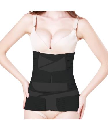 TiRain Postpartum Belly Wrap 3 in 1 Postpartum Belly Binder C Section Belt Postnatal Recovery Support Band Postnatal Abdominal Binder Tummy Stomach Binder Post Birth Black L L Black