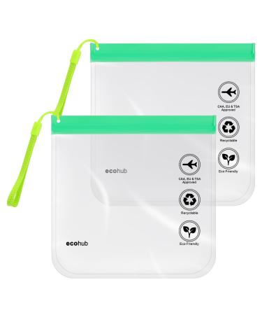 ECOHUB Airport Security Liquids Bags EVA Airport Liquid Bag 20 x 20cm Airline Approved Clear Travel Toiletry Bag for Women Men Zip Lock Bags with Strap for Travel (2 pcs Green) Green With Carrying Handle