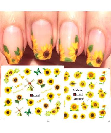 Sunflower Nail Decals - 12 Sheets Water Transfer Flower Nail Stickers for Summer Nails - Nail Art Accessories and Supplies for Acrylic Nail Decor - Buy Online on SooperMarket.com