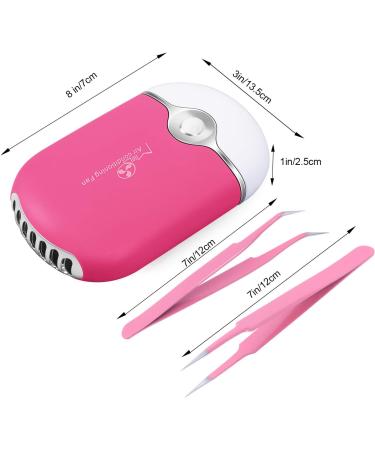 Rose Red Eyelash Fan Dyer with 2 Lash Tweezers - Rechargeable Mini Portable Fan for Eyelash Extension - Straight and Curved Tip Tweezers Included - Buy Online on SooperMarket.com