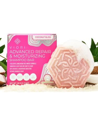 Viori Coconut Bliss Advanced Repair and Moisturizing Shampoo Bar - Made with Rice Water for Hair Growth - Handcrafted Sulfate Free Shampoo